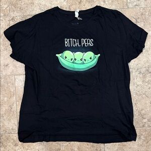 Playful Black Tee with Green Peas Graphic